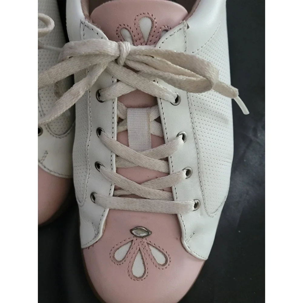 Sandbaggers Womens Golf Shoes White Pink Floral Rhinestone DEB Size 6.5